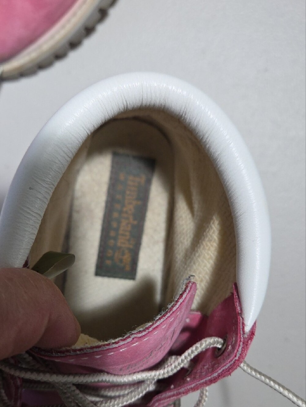 Timberland Pink Nubuck Lace-Up Ankle Boots with White Collar - Picture 8 of 8